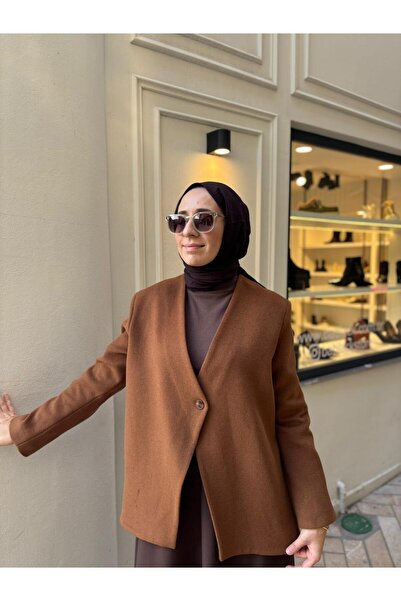 QOOQ STORE 26FW618 Γυναικείο μπουφάν με ένα κουμπί Camel