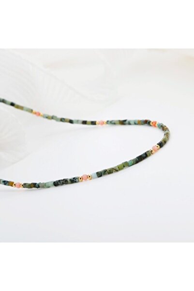 Ezera Choker Necklace - Rubin Zoisite Crystals, Gold-Plated Copper
