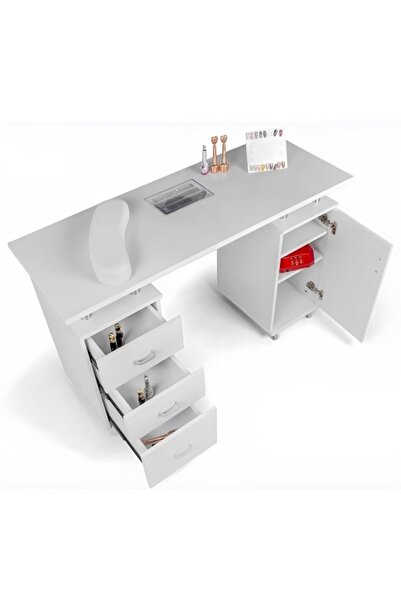 Pauco Profesional Masă de manichiură cu 3 sertare, 2 dulapuri și aspirator încorporat 120 x 40 x 76 cm