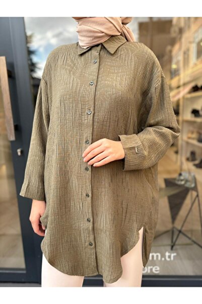 Invee Γυναικείο πουκάμισο με αυτοσχεδιασμένο σχέδιο Χακί Πράσινο