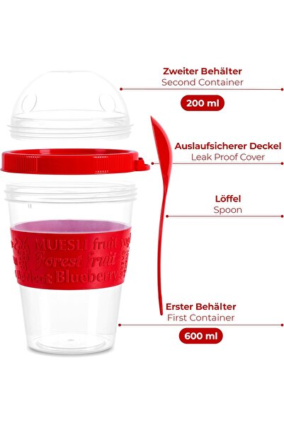 DELPI Set of 4 2-in-1 Food Containers with Spoons - 800 ml, Multicolor