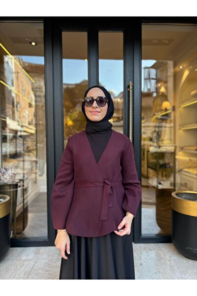 TERZİ DÜKKANI TD3987 Vera Çelik Örme Kadın Hırka Bordo