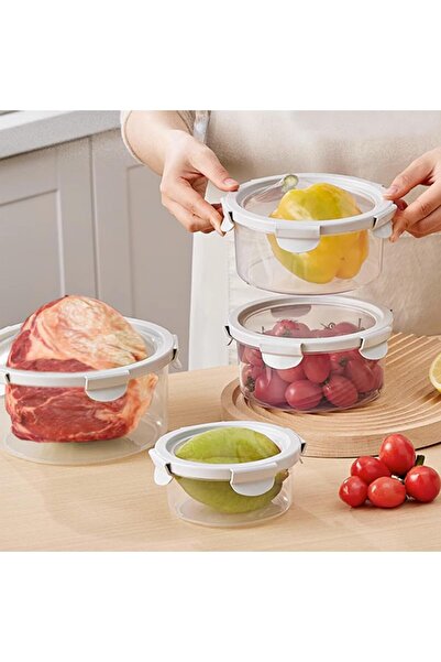 DELPI Set of 3 Round Food Containers with Flexible Lid (550 ml, 1200 ml, 2200 ml) White/Transparent