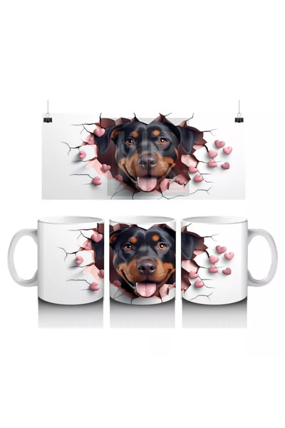 Wisdom Rain دوبرمان يبتسم بين القلوب - كوب قهوة مطبوع