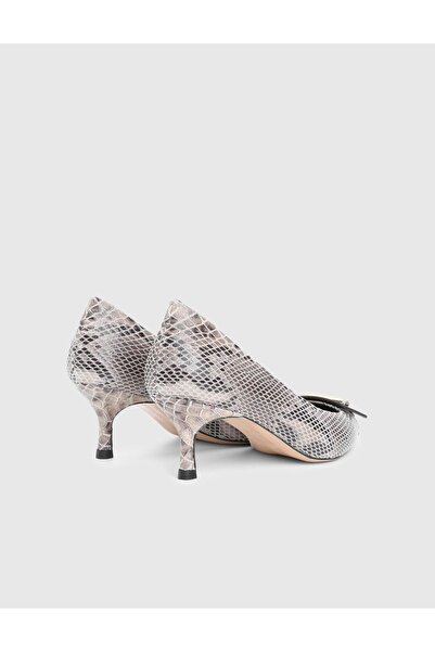 İLVİ Amonde Genuine Snake Printed Leather Gray Women's Heeled Shoes