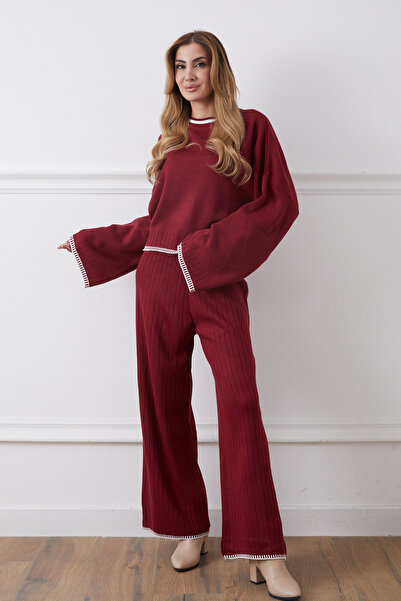 DPARİS Crew Neck Shepherd Stitch Sweater Pants Knitwear Two-Piece Set