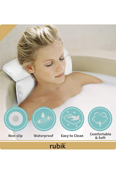 RUBIK Non Slip Bath Pillow Waterproof with 7 Suction Cups - White