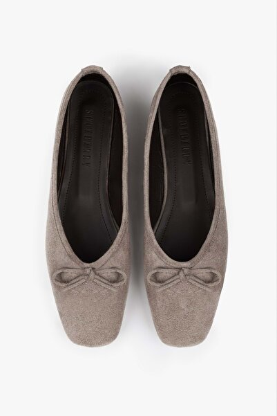 Shoeberry Women's Lovia Mink Suede Bow Ballerinas