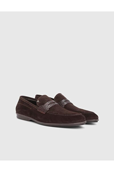 İLVİ Argus Genuine Suede Crocodile Leather Brown Men's Loafer