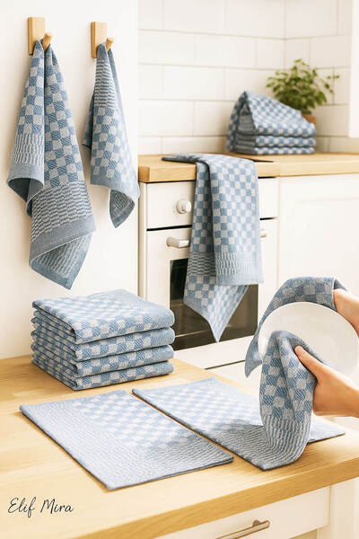 Elif Mira Square Patterned Kitchen Drying Cloth Set 10 Pieces 50X70 cm Casaline