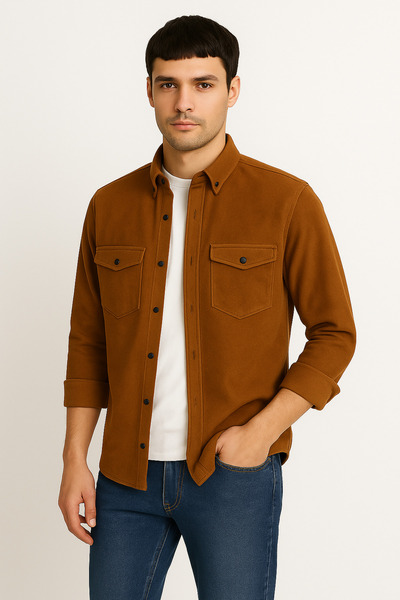 mavisima erkek giyimi Ανδρικό πουκάμισο με σακάκι από καμέλ σουέντ – Άνετο και άνετο – Νέα σεζόν