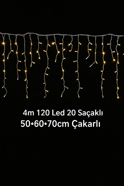 Yenilig 4 M 120 Led 20 Saçaklı Perde Işık - 50/60/70cm Flaşörlü Dekoratif Led