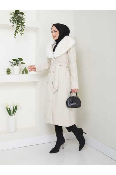 ELBİSHE KADIN OVAL YAKA KÜRKLÜ KAŞE KABAN