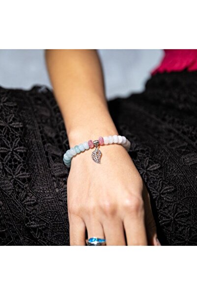 Ezera Mayra Handmade Women's Bracelet - Morganite Crystals, 8x5mm Beads, White-Blue, 17-18 cm