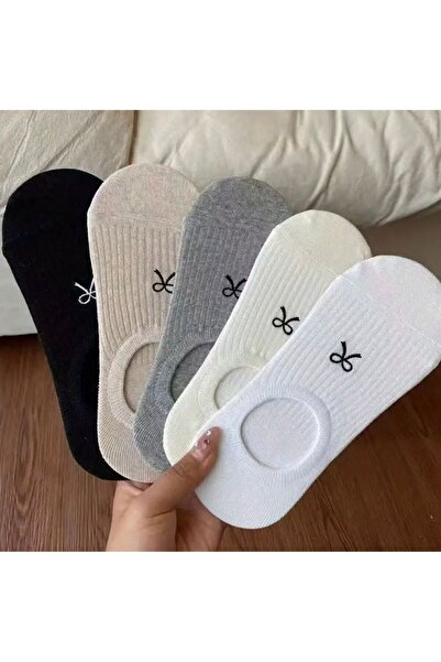 Vast 5 чифта двуцветни дамски невидими памучни чорапи с шарка от панделки