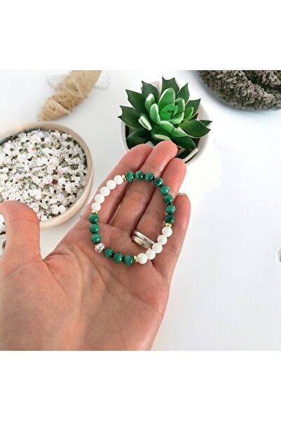 Ezera women's bracelet made of Malachite and Tridacna crystals with 925 silver, 17-18 cm