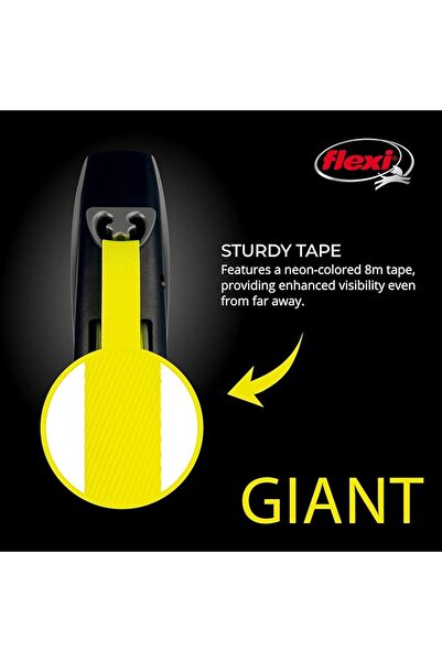 Flexi Giant Orta Çekilebilir Köpek Tasması (Bant), 26 ft, Orta, Siyah/Neon
