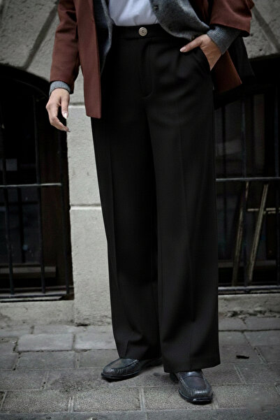 RUSK Büyük Beden Bol Paça Siyah Kumaş Pantolon