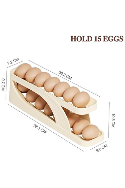 DELPI Egg organizer holder for refrigerator with automatic rolling, stores 15 eggs, Beige