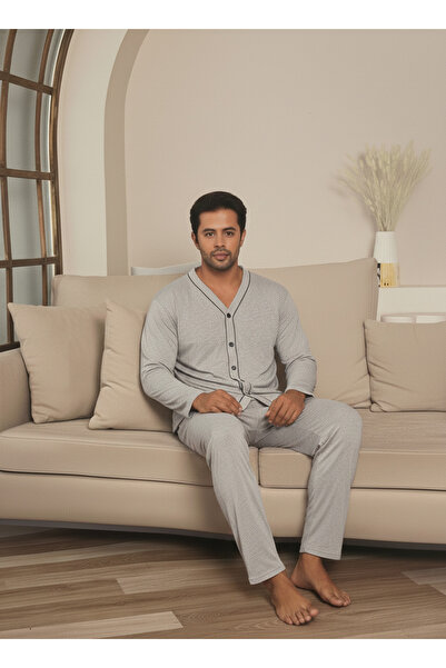 Ercan SET DE PIJAMĂ CU MÂNĂ LUNGĂ CU BUTON PE FRUNȚĂ PENTRU BĂRBAȚI