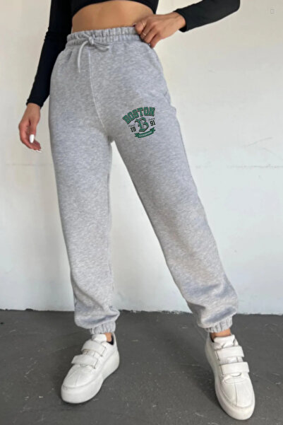 INFLUYENTE Women's Winter Boston Printed Standard Waist Cotton Leg Elasticated Sweatpants