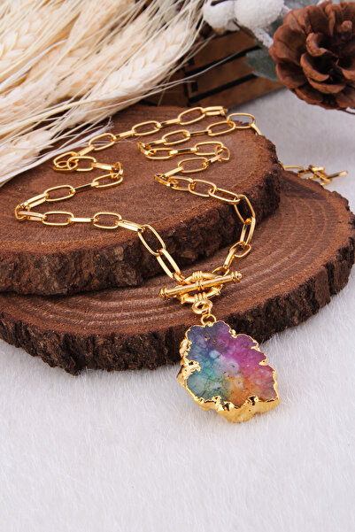 Pierres Delicates Renkli Taşlarla Süslenmiş Kadın Kolye