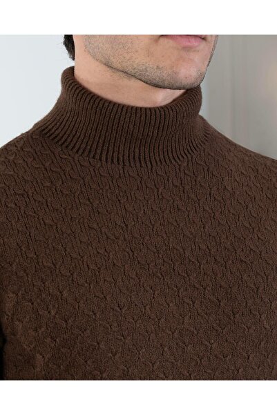 TerziAdemAltun Italian Style S Slim Fit Turtleneck Men's Knitwear Sweater Brown T13005