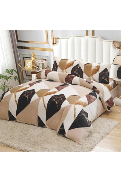 OEM Bed linen, Cocolino, 2 persons, 4 pieces, with elastic, cream brown black, mosaic print, CC4043