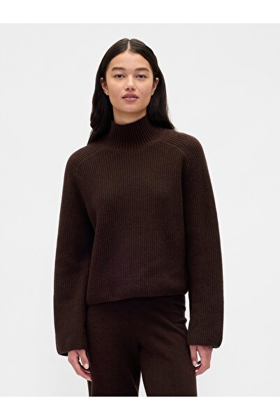 GAP Kadın Kahverengi CashSoft Shaker Örgü Turtleneck Kazak
