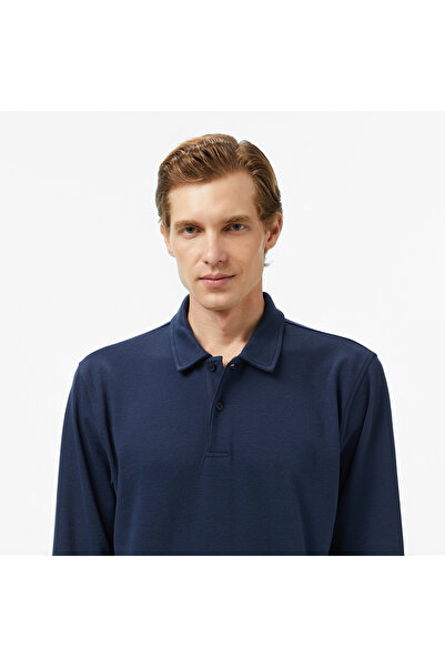 Nautica Чоловіча темно-синя класична футболка з довгими рукавами та поло-коміром