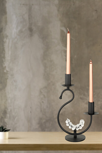 Begüsa Vigo Taşlı Mumluk Siyah