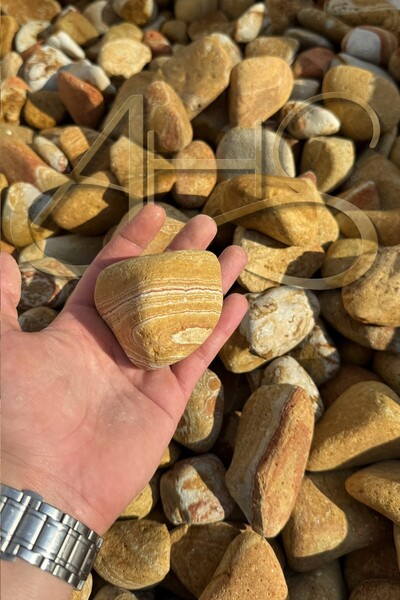 AHS Sarı Çizgili Rainbow Dolomit Çakıl Taşı 6-10 Cm 10 Kg Dekoratif Bahçe Pey...