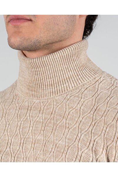 TerziAdemAltun Italian Style S Slim Fit Turtleneck Knitwear Men's Sweater Beige T13251