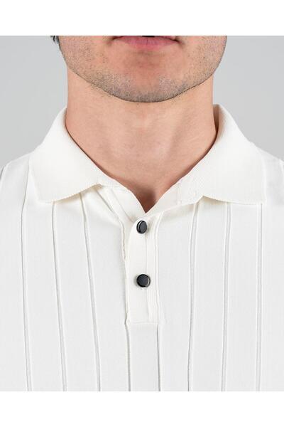 TerziAdemAltun Italian Style S Slim Fit Polo Neck Knitwear Sweater White T14489