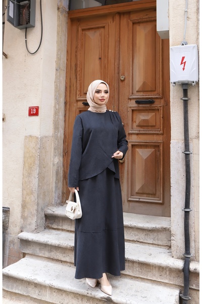 NİSUM MODA Shoulder Pleated Silk Suede Dress