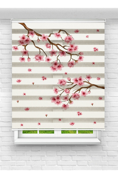 vanilyahome Pembe Japon Kiraz Çiçekleri Romantik Dijital Baskılı Zebra Stor P...