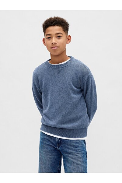 GAP Erkek Çocuk Mavi Relaxed Bisiklet Yaka Kazak