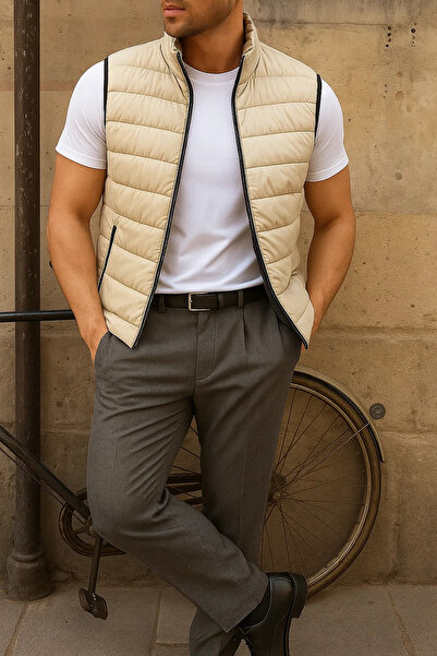 comstar Men's Winter Sleeveless Trendy Lined Cream Puffer Vest