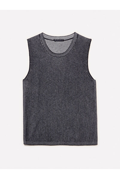 Sisley Cotton and Silk Blend Crew Neck Sleeveless Knitted Top Women's Black Sweater - 325A12D6Mh00L