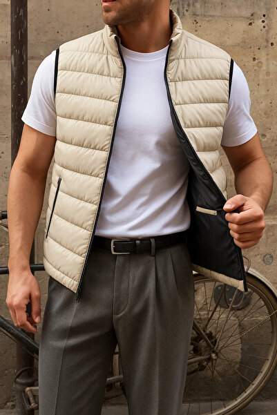 comstar Men's Winter Sleeveless Trendy Lined Cream Puffer Vest