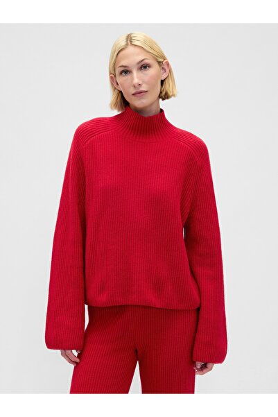 GAP Kadın Kırmızı CashSoft Shaker Örgü Turtleneck Kazak