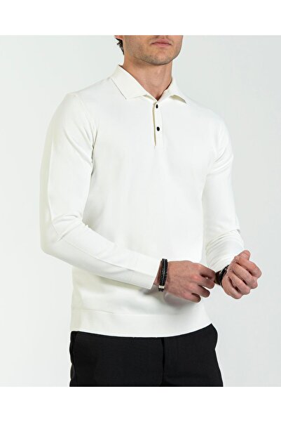 TerziAdemAltun Πλεκτό πουλόβερ με λαιμόκοψη πόλο ιταλικού στυλ λευκό T14516