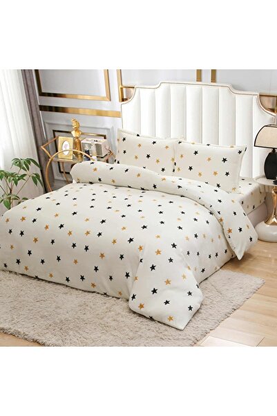 OEM Bed linen, Cocolino, 2 persons, 4 pieces, with elastic, cream, with stars, CC4035