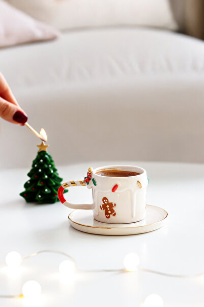 SİNEM YAMAN HOME New Year's Mini Cookie Ceramic Cup / New Year Themed Cup