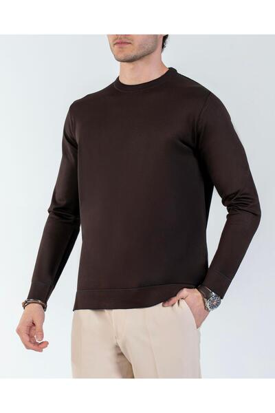 TerziAdemAltun Italian Style S Slim Fit Crew Neck Knitwear Sweater Brown T14506