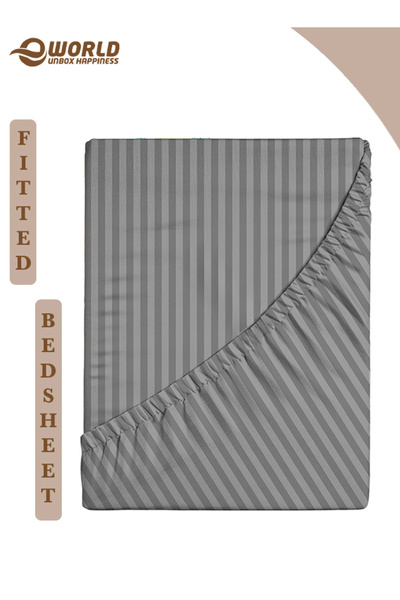 Eworld Single Size Striped Microfiber Fitted Bedsheet, Deep Pocket, Breathable & Washable