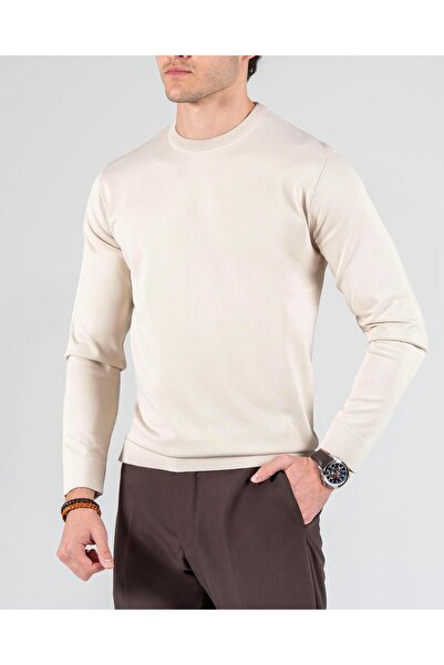TerziAdemAltun Italian Style S Slim Fit Crew Neck Knitwear Sweater Stone T14495
