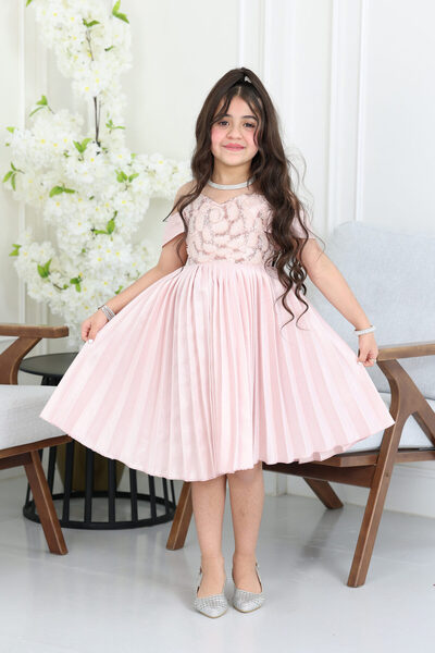 modern designer Girls' pleated embroidered dress