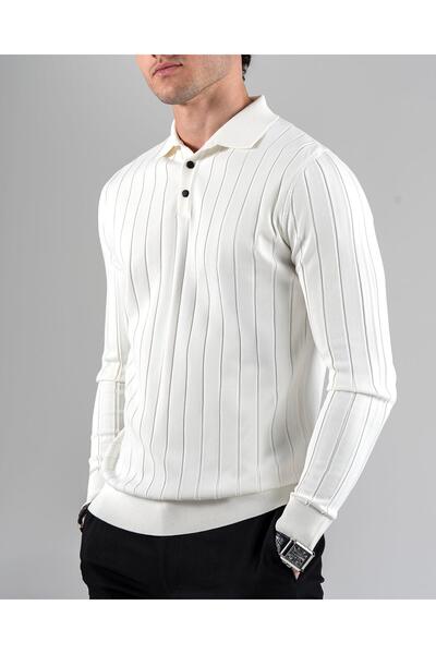 TerziAdemAltun Italian Style S Slim Fit Polo Neck Knitwear Sweater White T14489