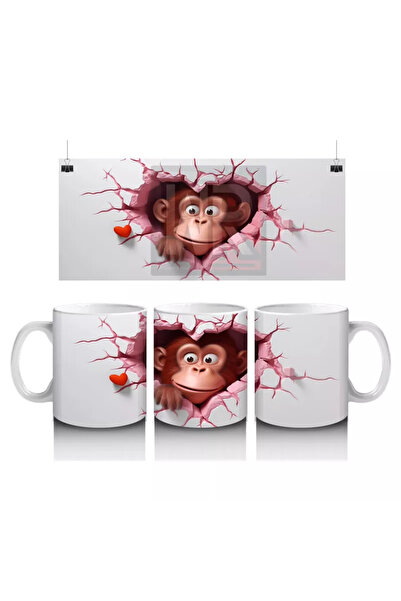 Wisdom Rain مجسم قرد لطيف ينظر من الأرض المتشققة باللون الوردي - كوب قهوة مطبوع